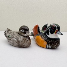 Hand-Painted Ceramic Wood Duck Figurine Pair   Male  Female Collectible Decor