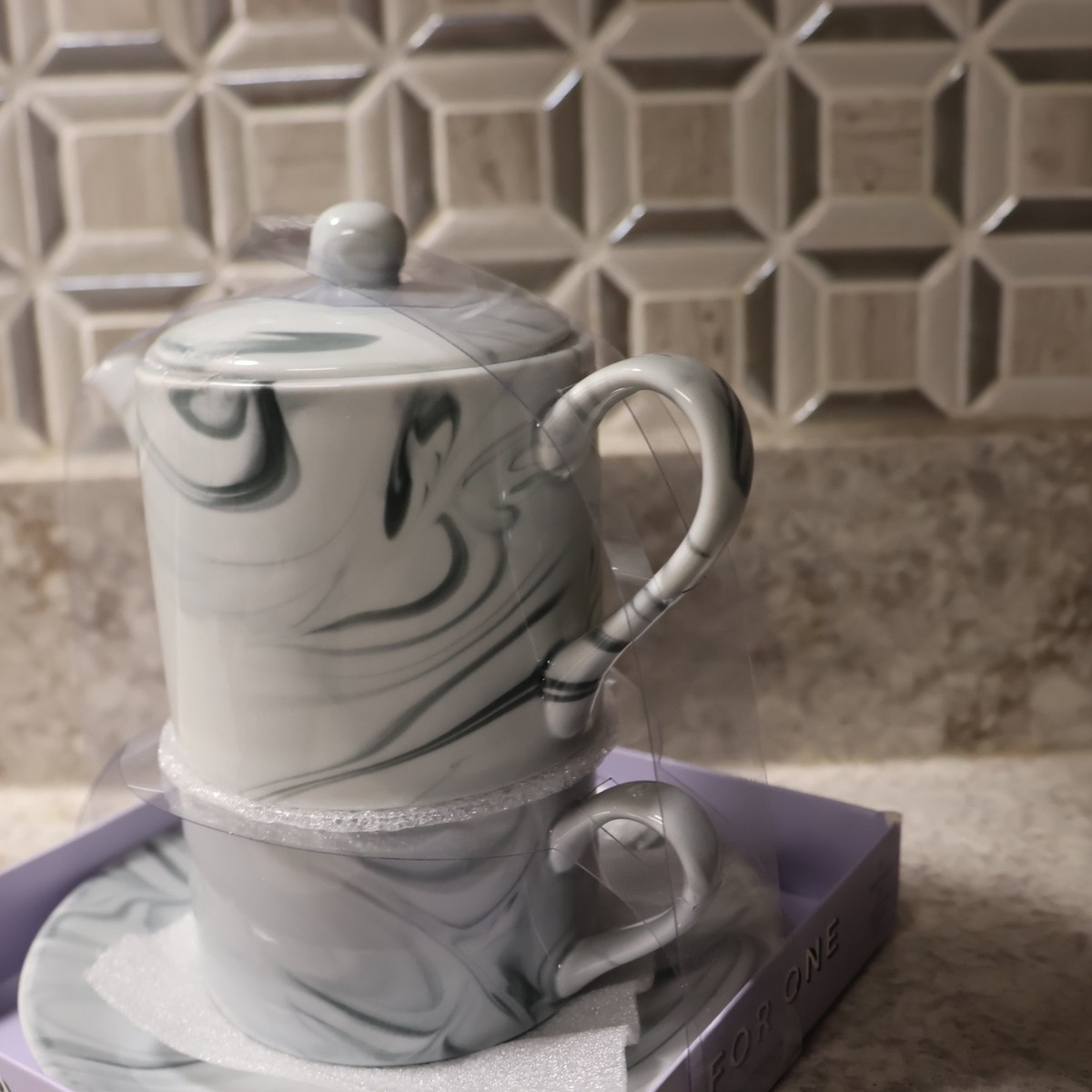 Tea For One Stacking Tea Set by Tea Emporium Teapot Cup Saucer NIB