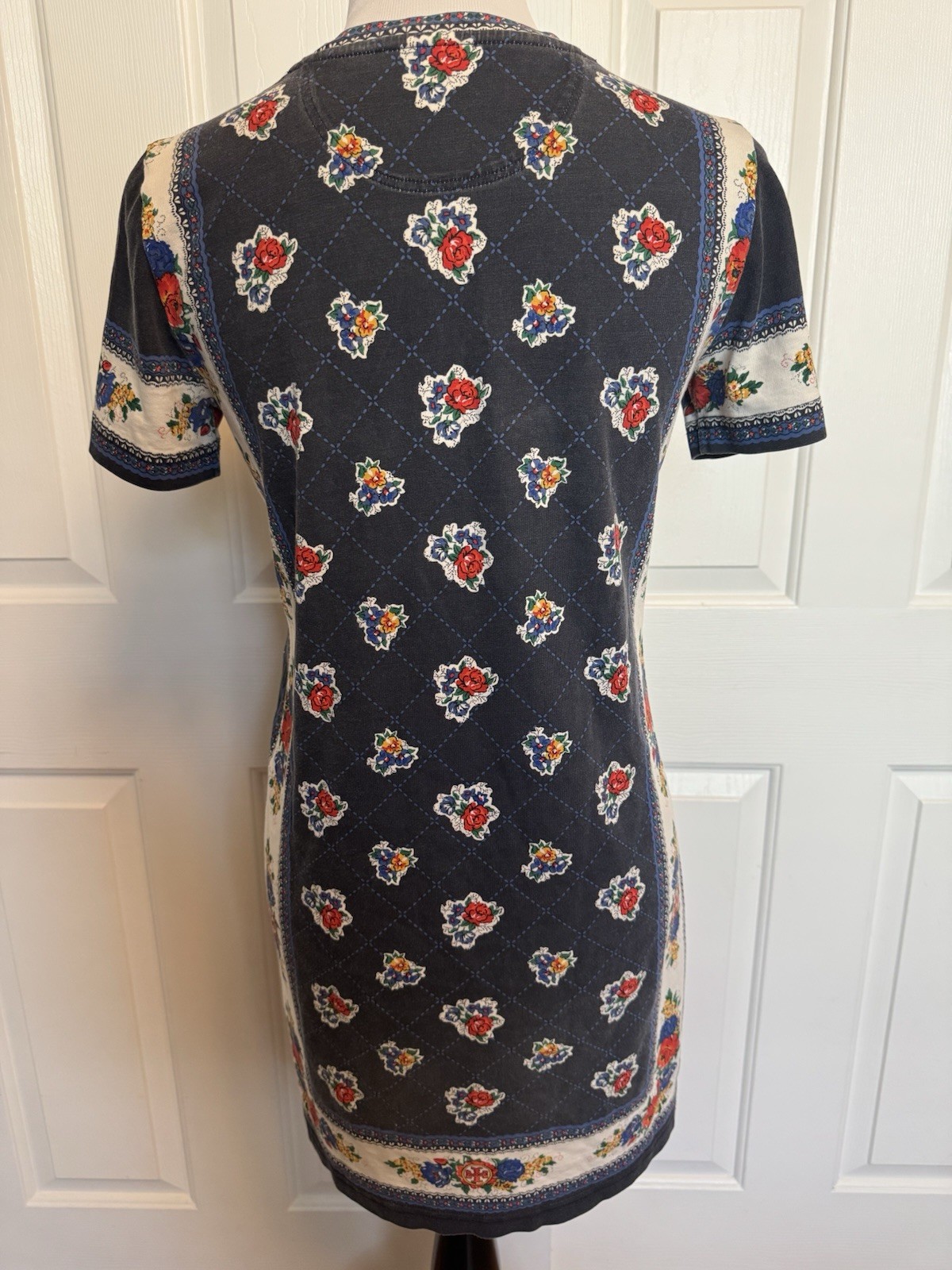 Tory Burch Floral Print T-Shirt Dress XS Boho Preppy Cottagecore Knit thumbnail 2