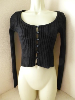 American Eagle Sweater Women XS Ribbed Button Front Crop Scoop Neck Cardigan Top