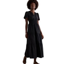 NWOT Quince Women's Black Tiered Maxi Dress Small Organic Cotton Poplin 4123-80