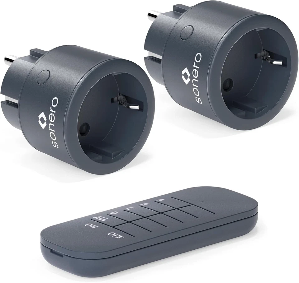 SONERO Funksteckdosen 2er Set 1x Fernbedienung 2300 Watt bis 30m Funkschalter Anthrazit