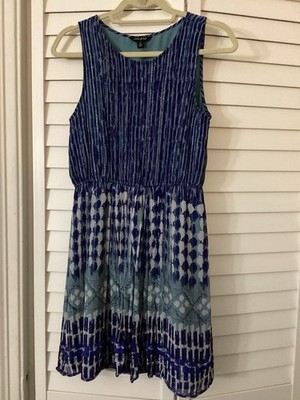 Lucky Brand Dress Small Blue Sleeveless Geometric Metallic Thread Elastic Waist