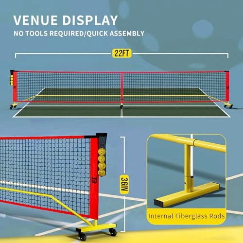 Pickleball Net with Wheels,22FT Regulation Size Portable Pickleball Net,with Pickleball Net with Wheels,22FT Regulation Size Portable Pickleball Net,with