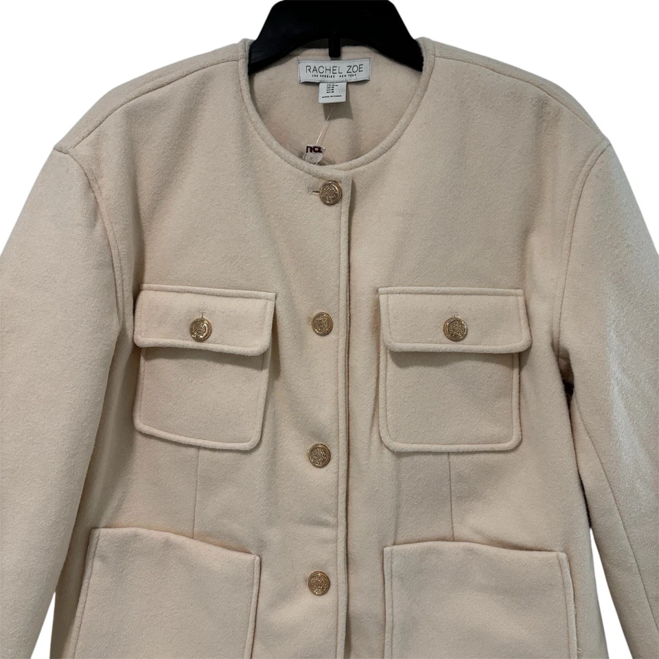 Chaqueta Abrigo Rachel Zoe Crema Botones Dorados 4 Bolsillos Mujer’s Talla Mediana Foto 2 de 4