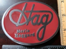 Merle Haggard Belt Buckle "Hag" Red Enamel Very Sturdy Country Music