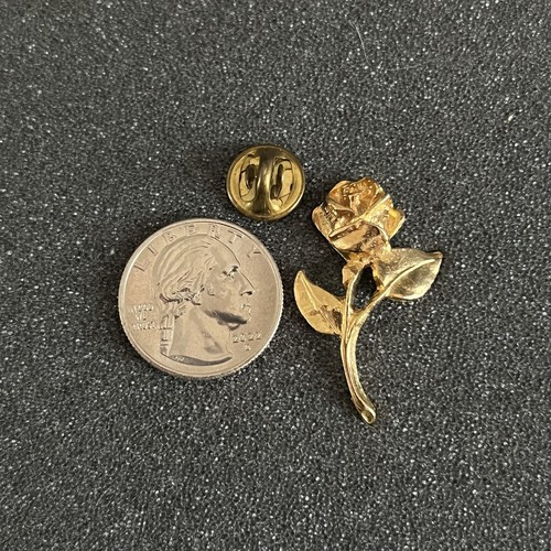 Gold Tone Rose Flower Brooch Pin Pinback #43794