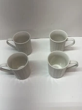 BRENTWOOD By Philippe Richard White Ribbed Mugs 4” Tall Set Of 4