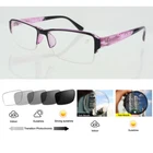 Women Purple Flower Half Bifocal Transition Photochromic Optical Reading Glasses