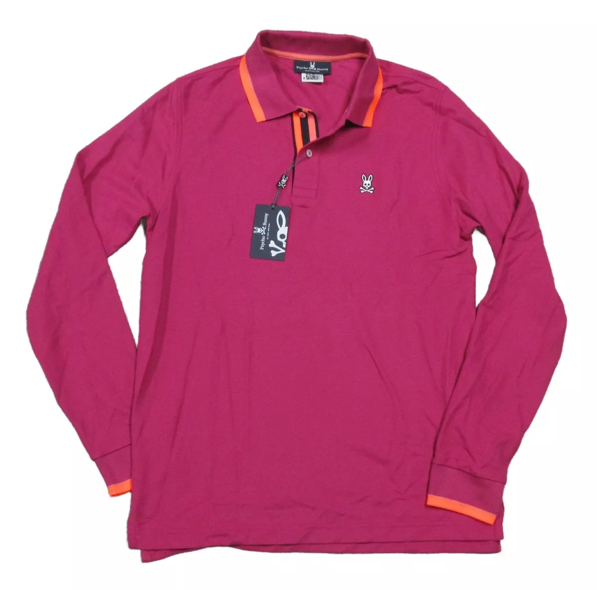 Psycho Bunny Men s Cranberry Pink Orton Tipped Long Sleeve Polo Shirt