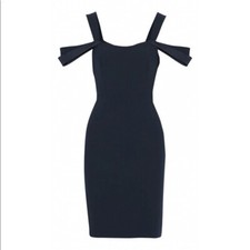 HALSTON || Cold Shoulder Satin-Trim Crepe Dress in Midnight Blue - SZ 0 ⭐️NWOT⭐️