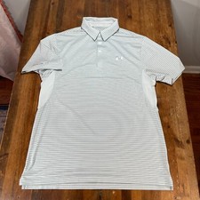 Under Armour Polo Shirt Mens Large Gray White Striped HeatGear Casual Golf Rugby