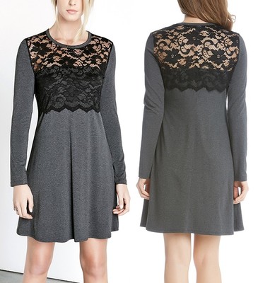Karen Kane 3L13569 Gray w/Black Scallop Lace Overlay Stretch Knit Dress -  $119 | eBay