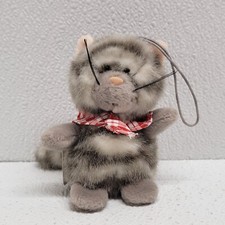 Nici Plush Grey Cat Red Plaid Bandana Hanging Ornament 4" Plush