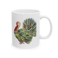 Watercolor Turkey Mug Thanksgiving Fall Holiday Harvest Farmhouse Coffee Tea Cup
