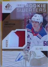 Lias Andersson 2018-19 SP Game Used Ink Rookie Sweaters AUTO PATCH /49 Sweden