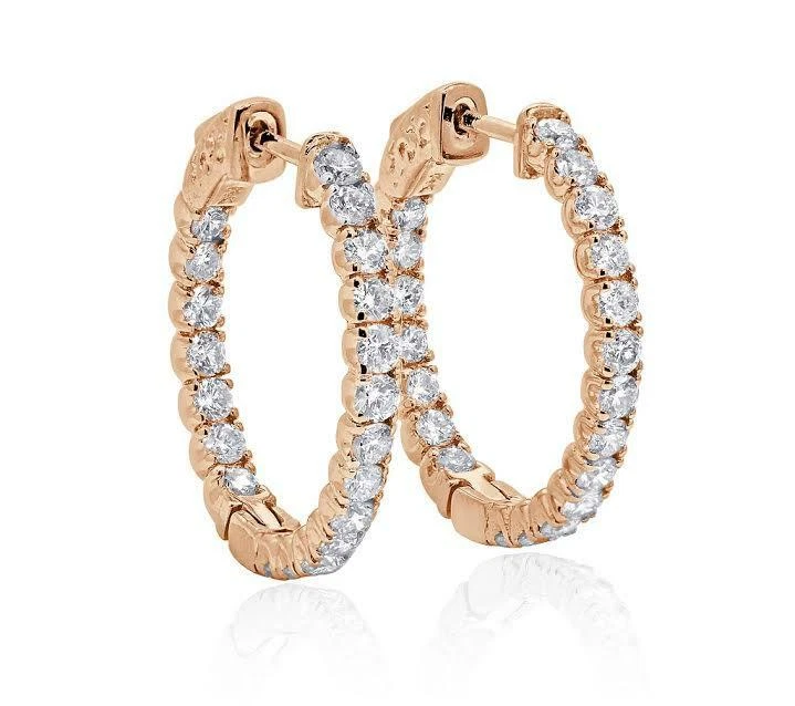 Inside Outside Hoop Earring SI1 G 2.00Ct Round Diamond 14K Yellow Gold 1.00 Inch - Image 3 of 4