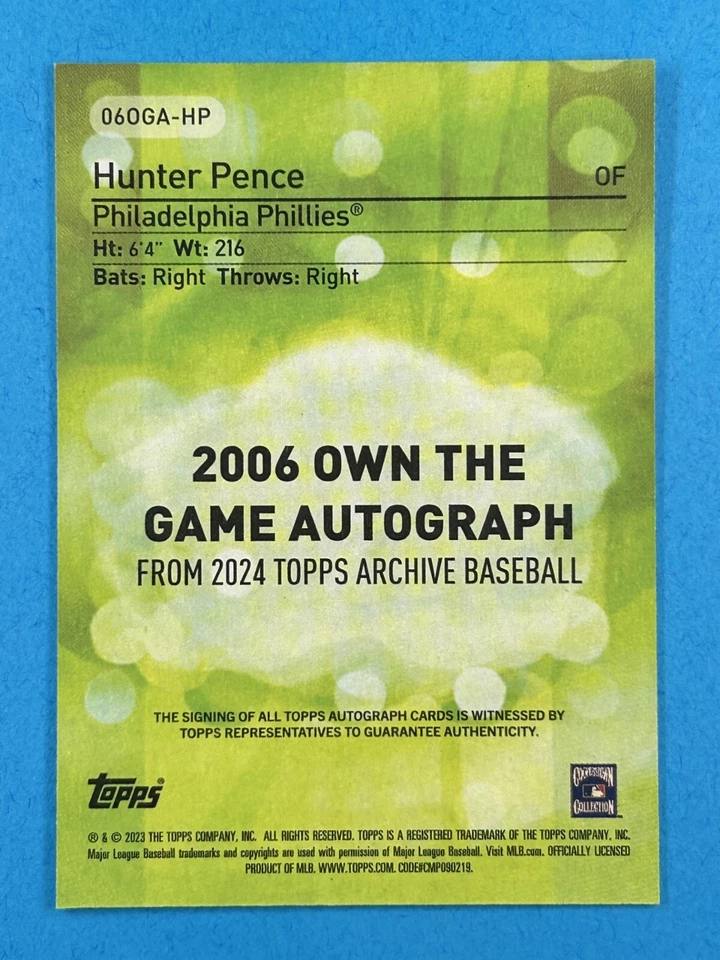 2024 Topps Archives Hunter Pence #06OGA-HP, Own the Game Autographs - Image 2 of 2