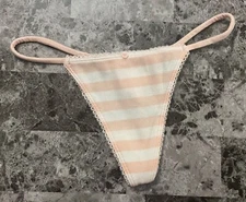 NWT VICTORIA'S SECRET PINK WHITE STRIPE RIBBED KNIT BUTTON V STRING PANTIES