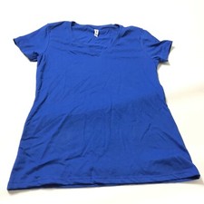 Women Size XL Top Shirt Blue Ladies Summer Cotton Tee Solid T Shirt V-neck New