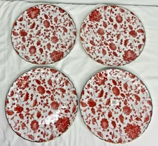 Williams Sonoma Marlo Thomas Floral Dinner Plates Set of 4 Red & White 10 3/4"