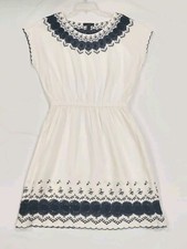 J.Crew White & Blue Embroidered Size 2 Sleeveless Tunic Linen & Cotton Dress.