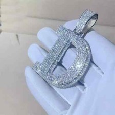 Men's 4.00Ct Round Cut Moissanite "D" Letter 2" Pendant Real 925 Sterling Silver