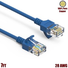 7FT Cat6A RJ45 Slim Ethernet LAN Network UTP Cable Gold 28AWG Copper Wire Blue