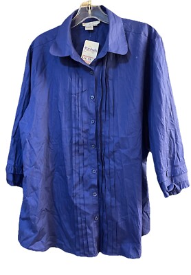 Blouse Top Women's Plus Sz 2X Blue Dress, 3/4 Tulip Sleeve STRETCH