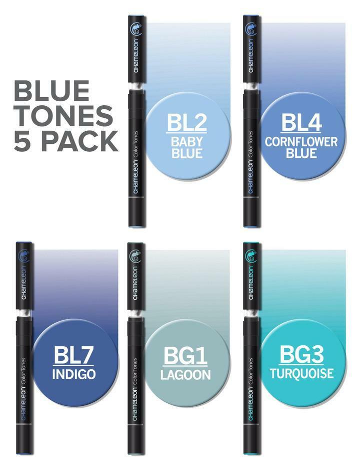 CHAMELEON Pens - 5 Color Tones Markers Set - BLUE TONES