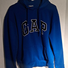 Gap Men  s Blue Pullover Hoodie Size L Logo Graphic Drawstring Pocket