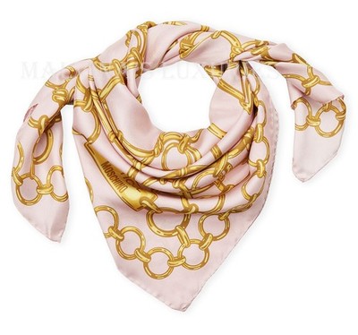 BOUTIQUE MOSCHINO SCARF HEART CHAIN PRINT PINK SILK SQUARE 34''