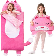 Kids Sleeping Bag 60x27 with Pillow Blanket, Soft Plush Nap Mat for Ages 3 yr