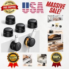 6-Pack Rotatable Cord Organizer Clips with No-Residue Adhesive - Classic Black