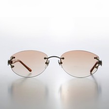 Rimless Color Tinted Lens Sunglass with Rhinestones - Ruby