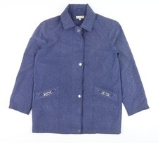 First Avenue Women Blue Size 12 Mid-Length Classic Collared Jacket