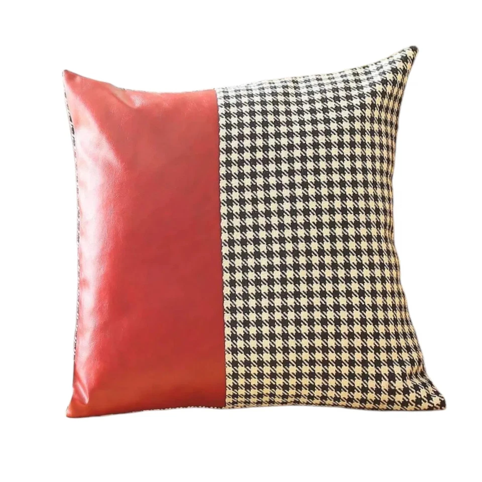 Juego de dos almohadas con cremallera pata de gallo de poliéster rojo de 18" X 18" Foto 3 de 4