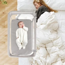 Baby Bedside Bassinet, Over-Bed Baby Bassinet with Adjustable Height, Safe Cl...