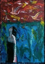 Retrato de mujer arte moderno pastel al óleo papel A4 arte moderno pastel al óleo