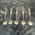 5 Antique Nouveau Sterling Silver Salt Spoons, Frontenac International Silver Co