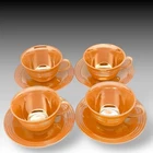 VINTAGE FIRE-KING PEACH LUSTER TEA CUPS & SAUCERS SET OF 4 ANCHOR HOCKING USA