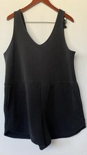 Black Plus Size Romper Sleeveless Shorts V-Neck Soft Rayon - Size Large - D14