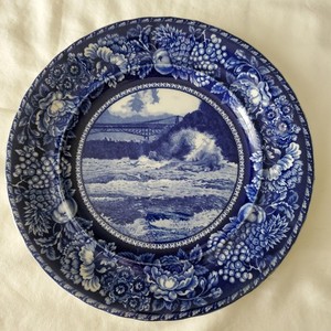 Niagara Falls Whirlpool Rapids Antique Flow Blue Plate - Rowland & Marsellus