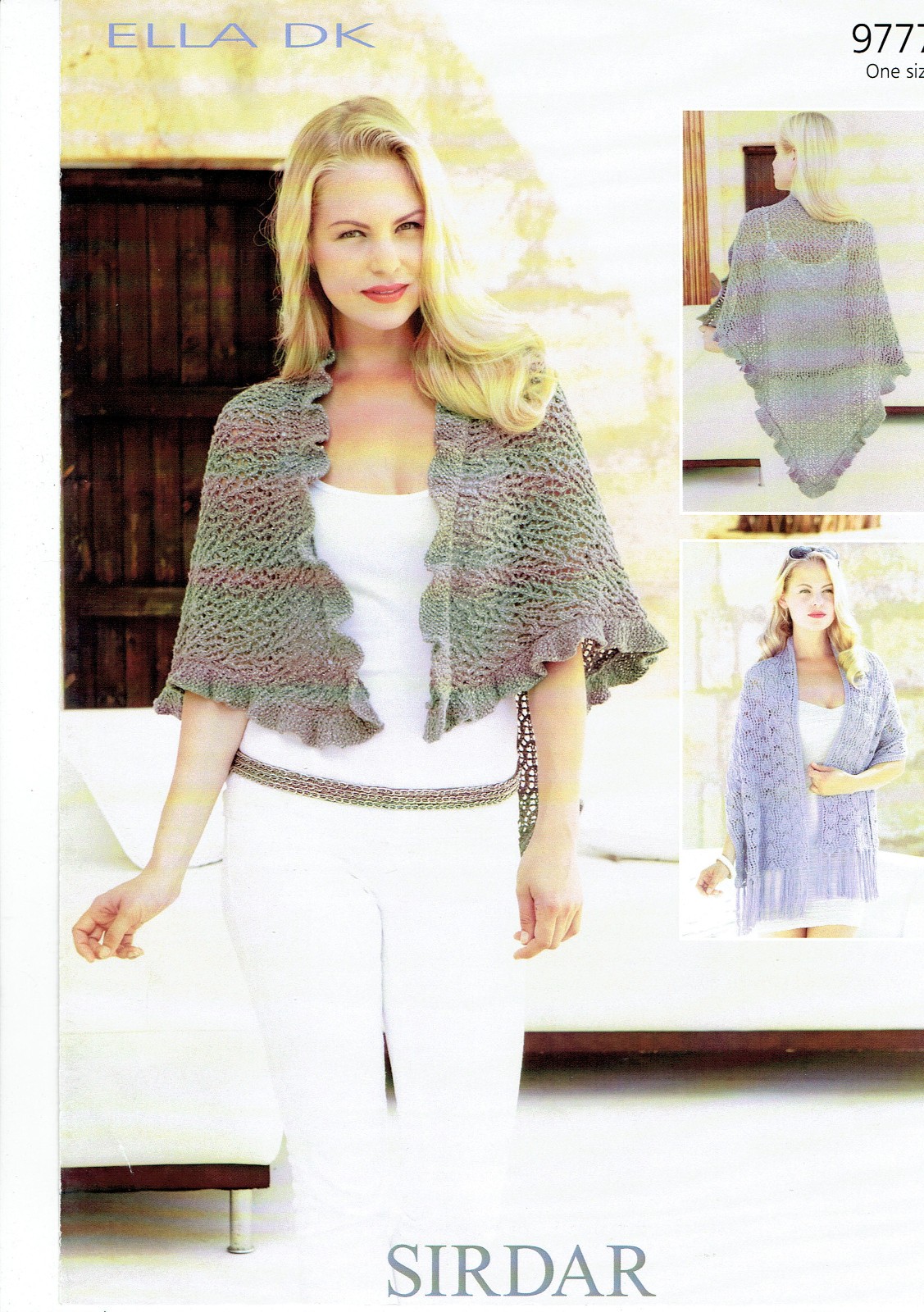 Sirdar knitting pattern 9777 for a wrap and shawl to knit in DK yarn