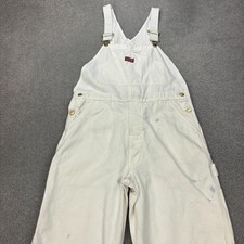 Dickies Dungarees Adult 34x32 White Bib Overalls Work Wear Canvas Carpenter Mens