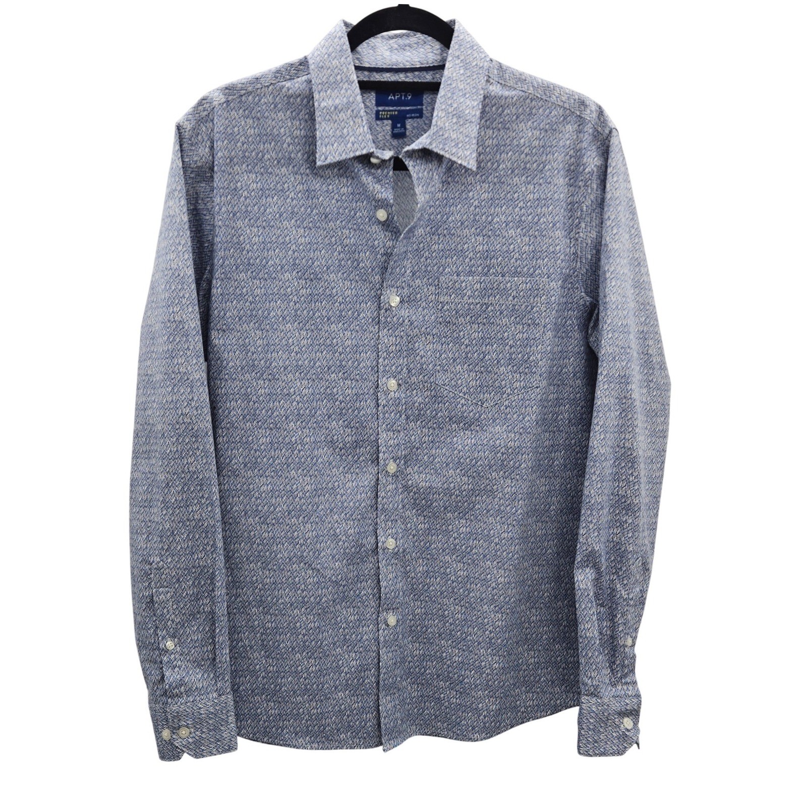 Apt. 9 Premier Flex Mens Medium Blue Geometric No Iron Button Down Shirt M
