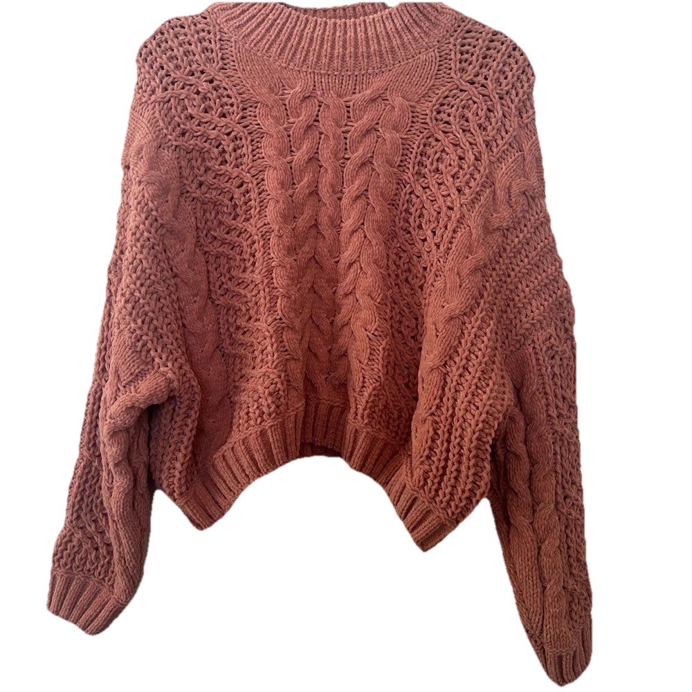 POL sweater women L Chunky Relaxed Fit oversized soft cropped dolman blush pink
