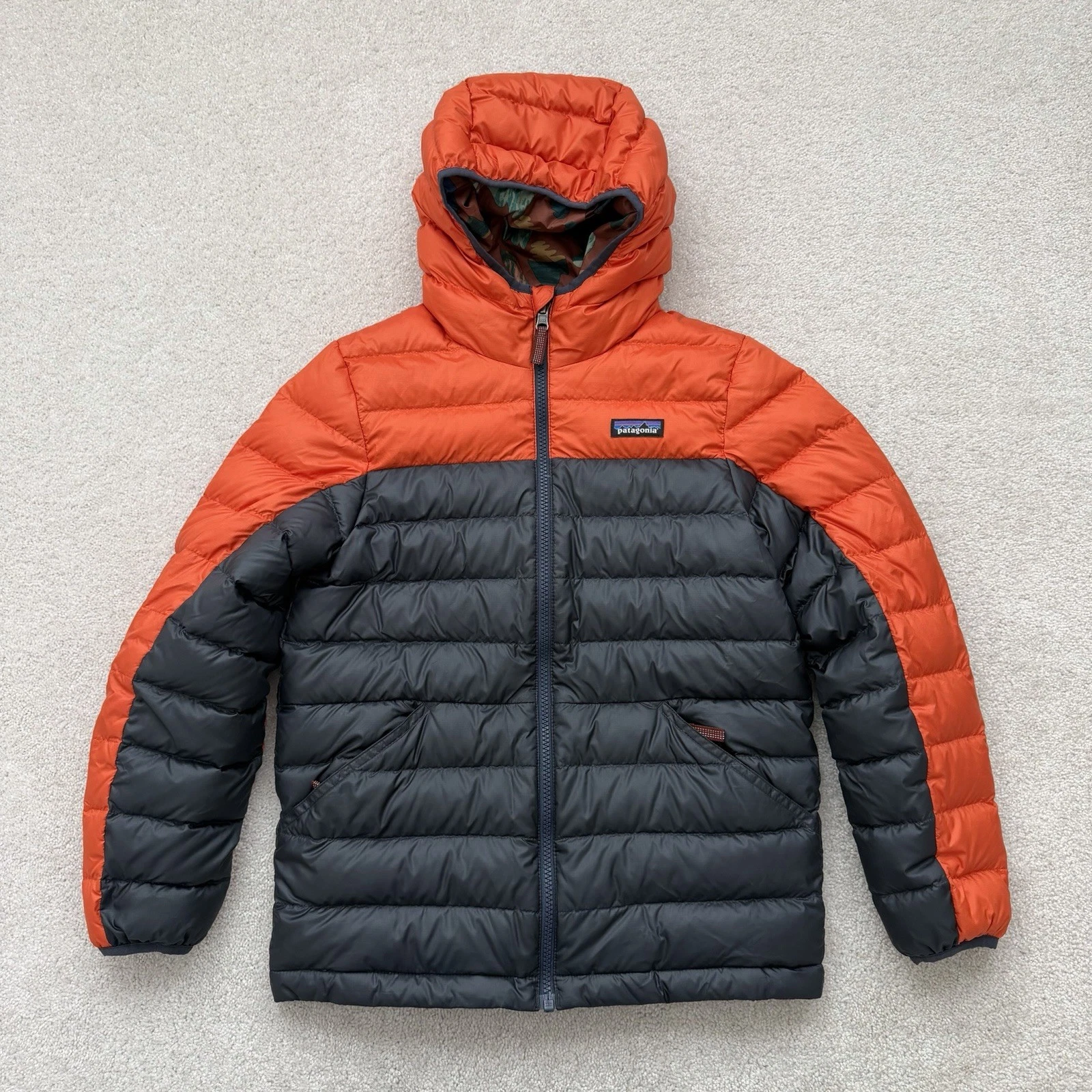 Patagonia Jacket Boys Youth Reversible Down Sweater Hoody Blue Medium Kids
