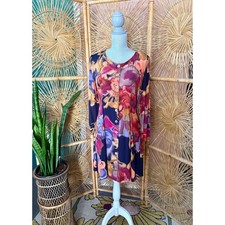 Vintage Carole Little Watercolor Long Sleeve Dress Shell Buttons M-L