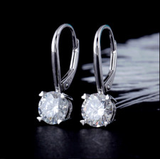 2CT Round Cut Simulated Diamond Women Drop Dangle Earrings 14K White Gold Plated